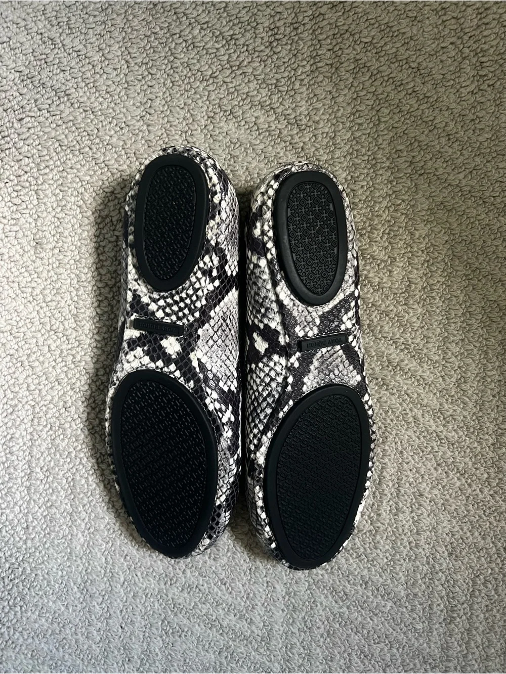 Tory Burch Black & White Snake-Print Reva Flats